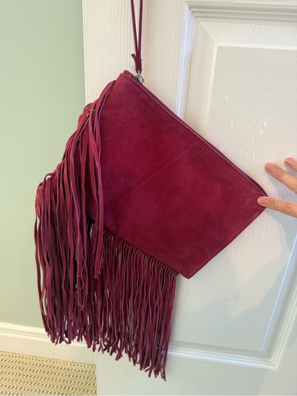 Zara Burgundy Suede Fringe Wristlet Clutch